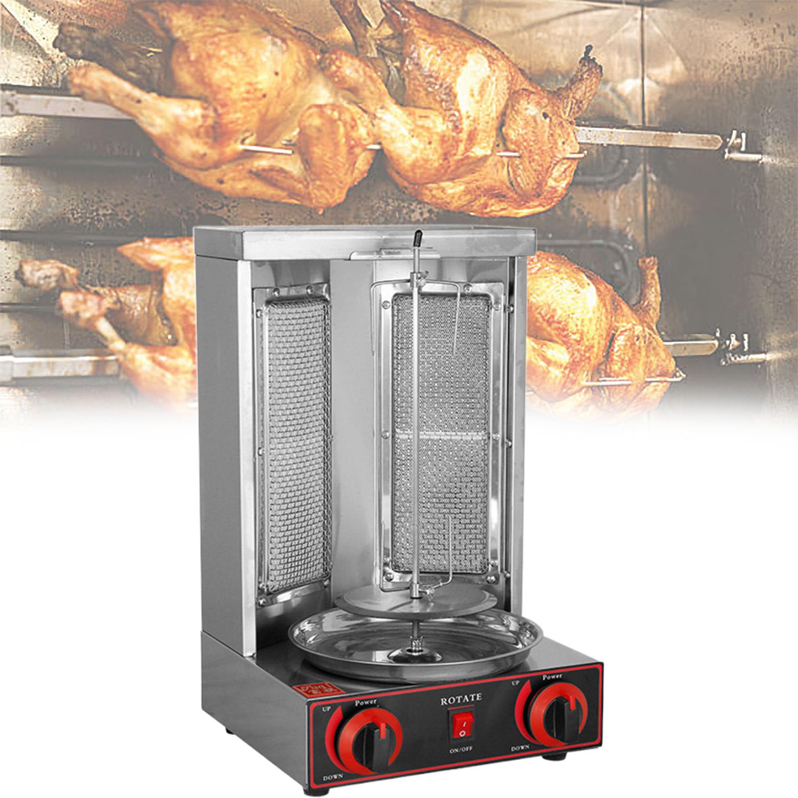 Máquina Comercial de a Gas Máquina Vertical de Kebab de GLP Horno Asador para Barbacoa Sin Humo (2 o 3 Quemadores) para Asado de Pollo, Asado de Pavo, Tacos, Asado, Carne de Res,Dual