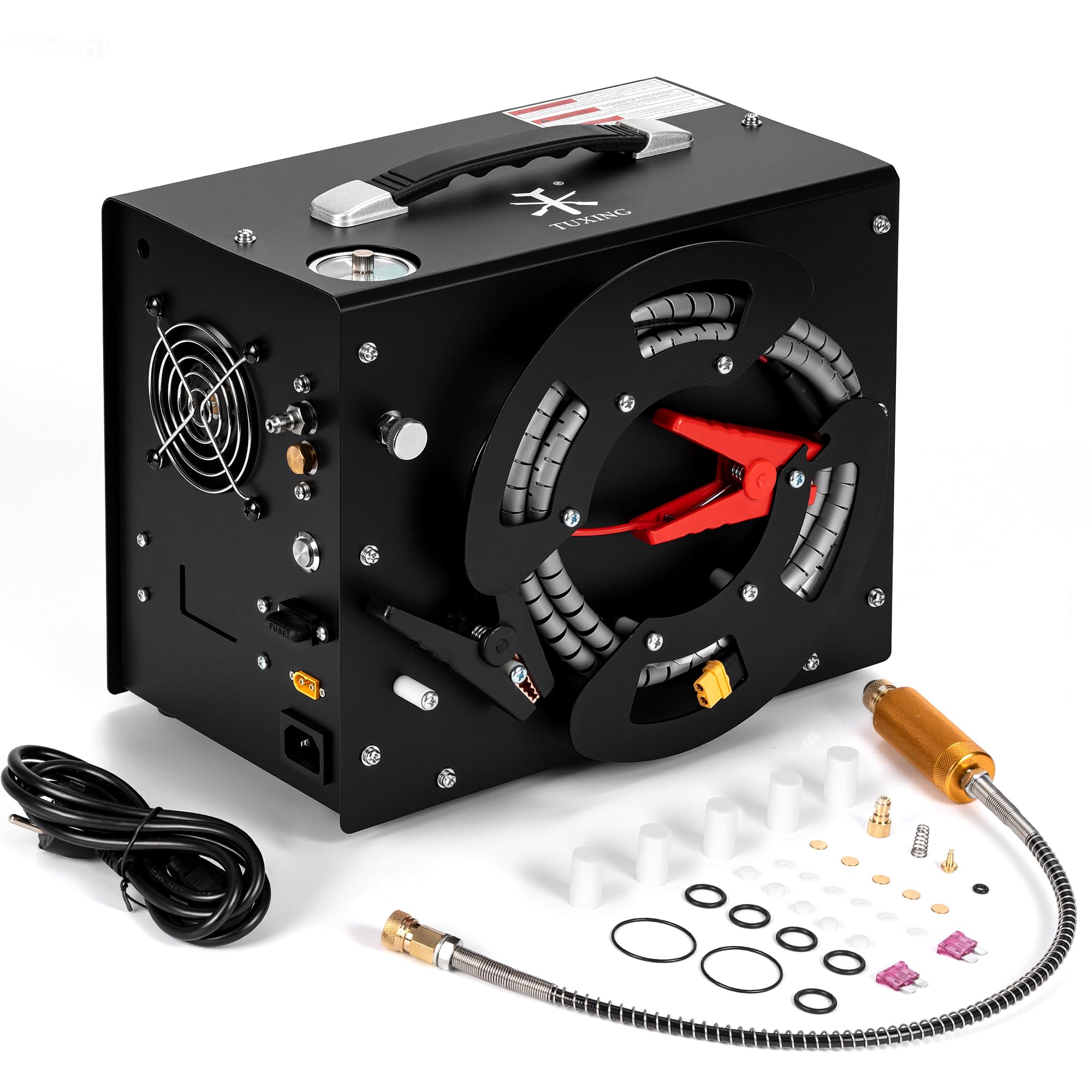 TUXING PCP Air Compressor,4500Psi 30Mpa High Pressure Air Pump, Built-in DC12V/AC120V Power Converter,Auto-Stop,Oil&Water-Free,Paintball and Scuba Tank Compressor Pump(TXES062)