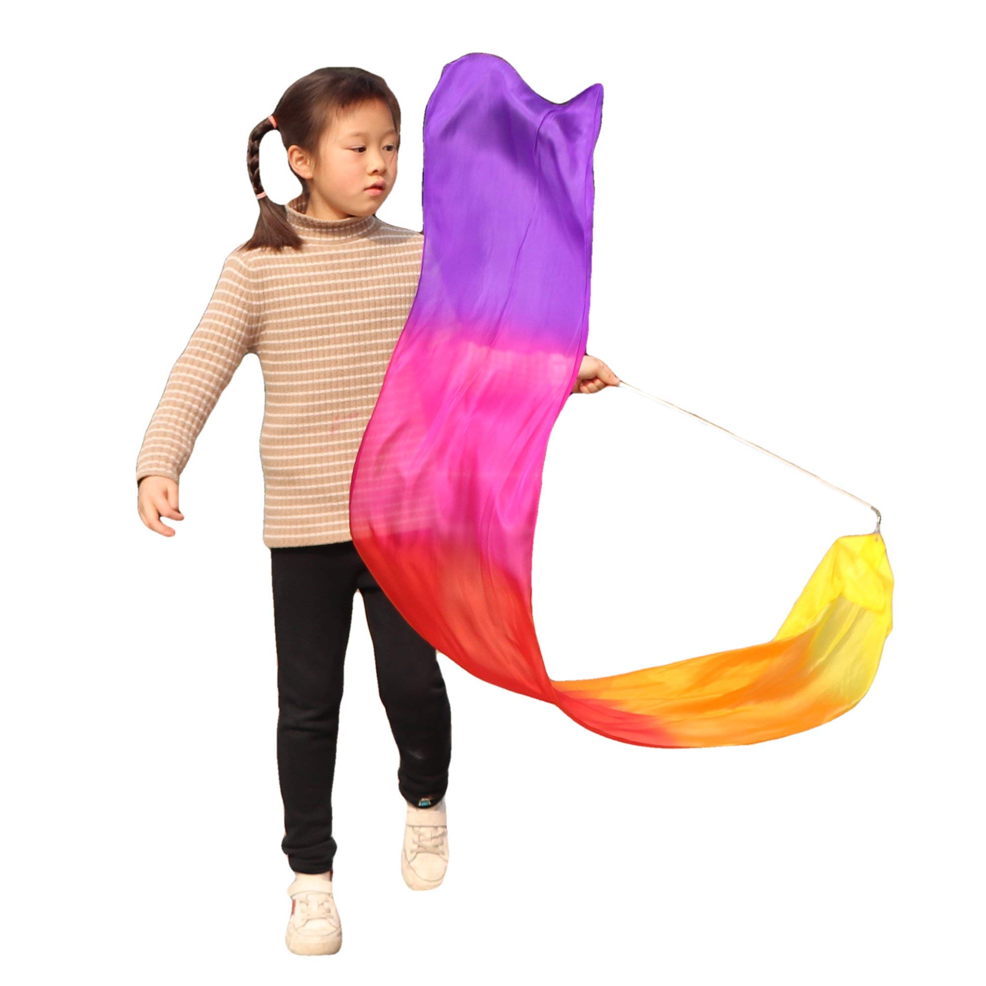 Winged Sirenny Lightweight Silk Dance Streamer, Hand-Dyed Ribbon Dancer Wand for Performances, Gymnastics & Festivals Juggling Play Silk with Rod (71" Glamour)