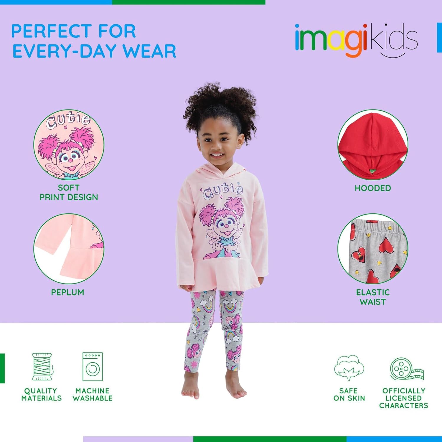 Sesame Street Rainbow Fleece Hoodie and Leggings Outfit Set Infant to Toddler - Image 4