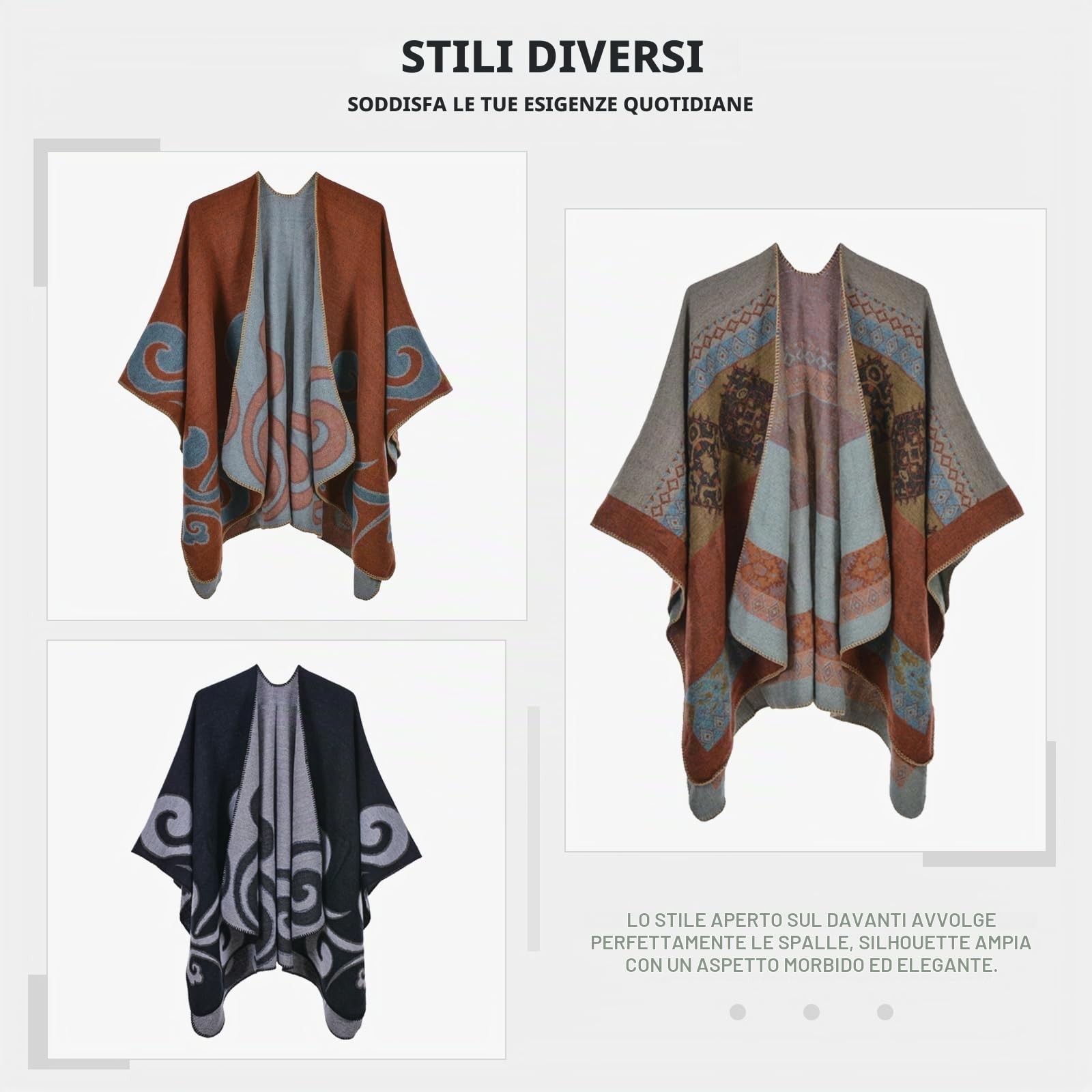 LumiSyne Invernale Scialle in Cashmere per Donna Poncho Cape Lavorato a Maglia Stile Etnico retrò Cardigan Maglione Aperto Scialle Coperta Spessa Caldo Pashmina Sciarpa Grande Poncho Mantella Stola