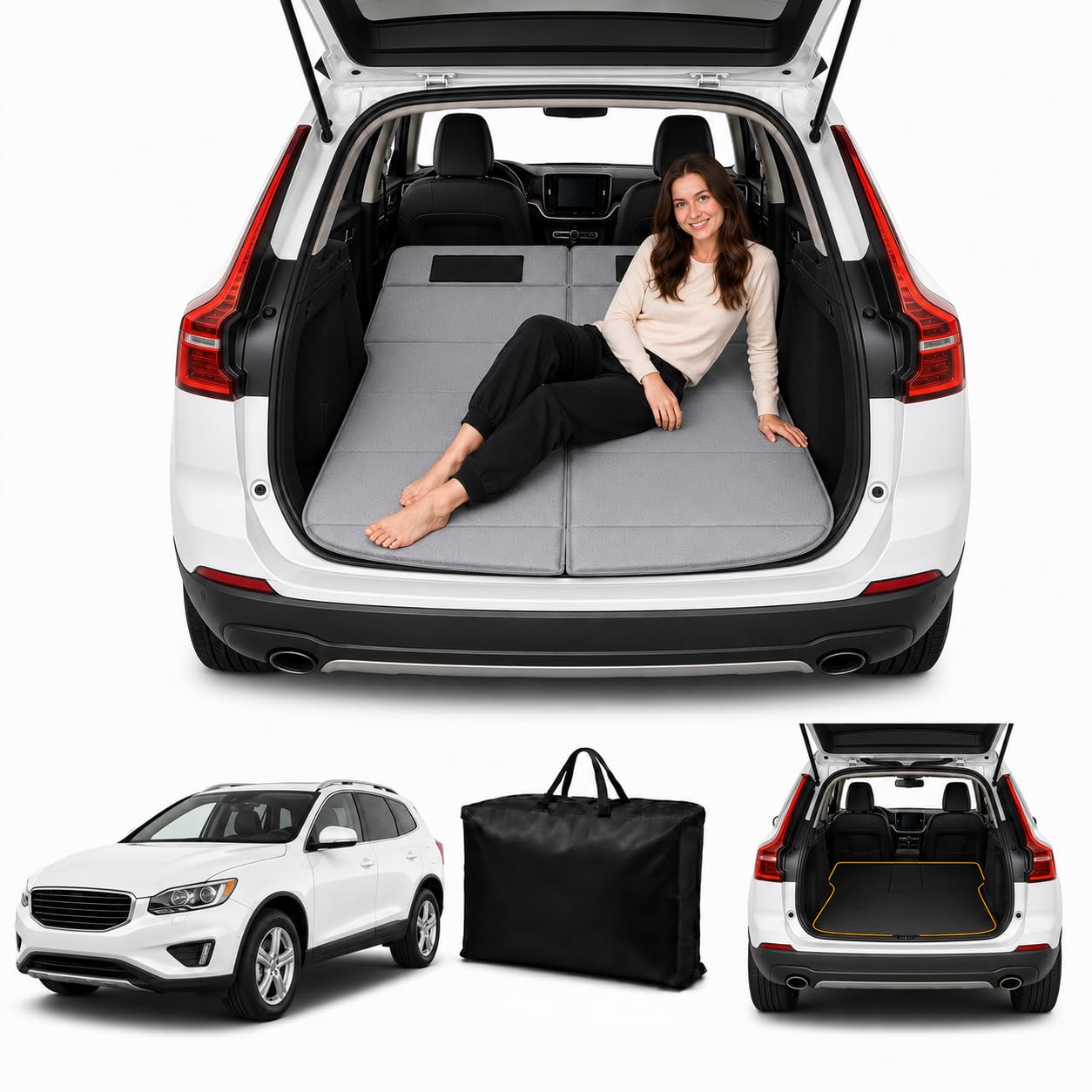 Car Mattress for 2019–2026 Volvo XC40, Upgraded Non-Inflatable Thickened Foam SUV Car Camping Mattress, Foldable Trunk Sleeping Pad Car Bed Mattress for Road Trips Camping Travel