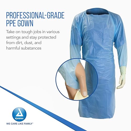 Miniatura 3 de Dynarex 2140 CPE - Bata aislante con lazo para el pulgar con barrera recubierta de poliéster, azul, universal, paquete de 75