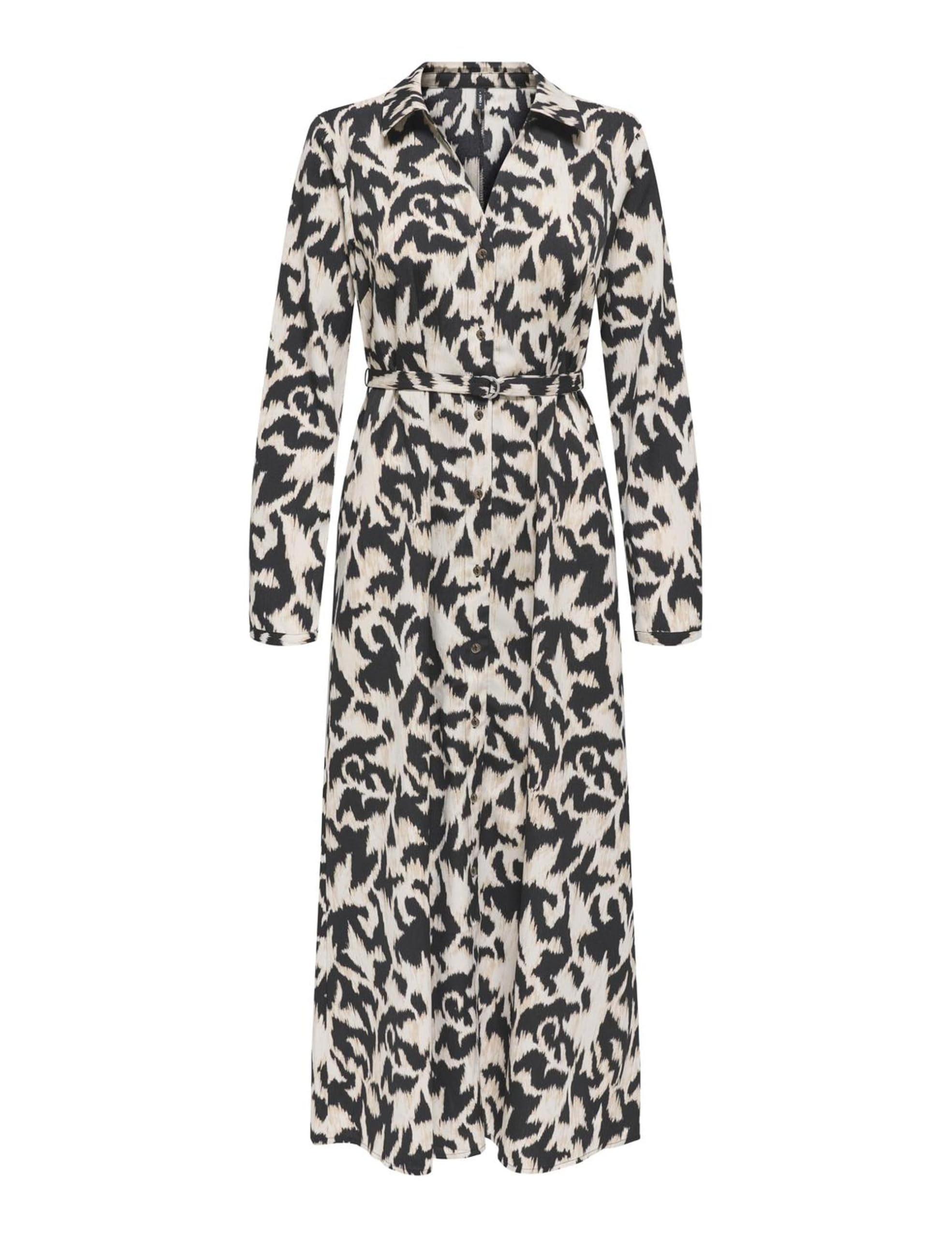 Only Maxi Shift Dress With Long Sleeves Women's Black Print Extra Large