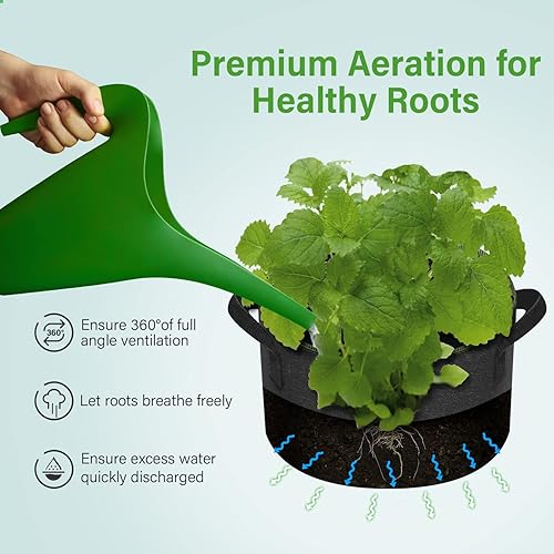 Miniatura 5 de iPower Paquete de 5 bolsas de cultivo de 5 galones, macetas de tela no tejida gruesa, contenedor de aireación resistente con asas de correa para