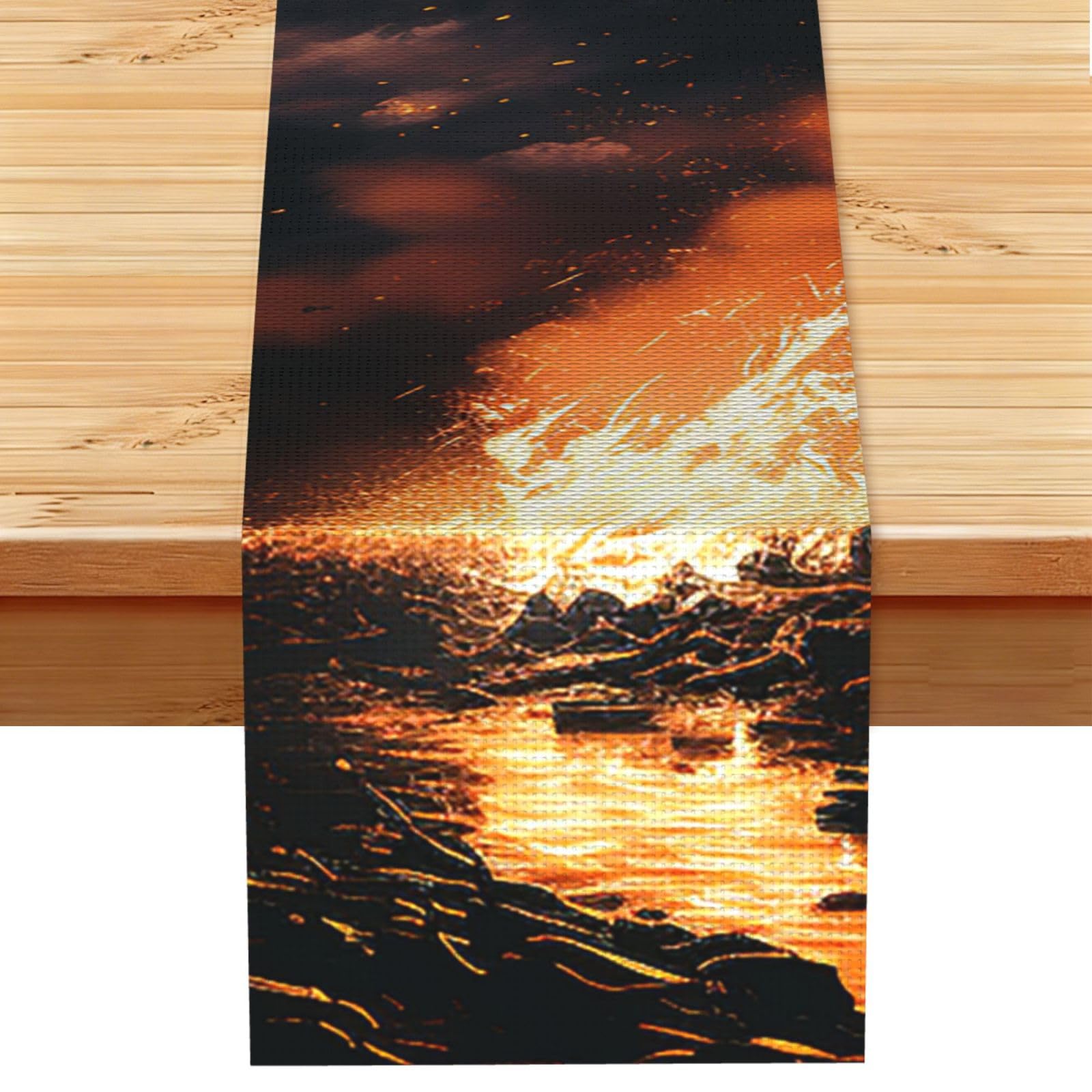 Fire in the Night Table Runner 13x72 Inch Cotton Linen Table Linen Washable Farmhouse Tablecloth Modern Abstract Art Kitchen Dinning Table Decoration for Home Party Decor