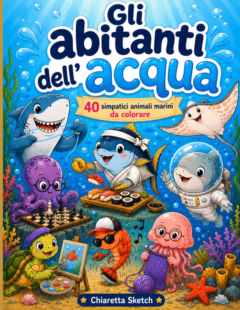 Gli abitanti dell'acqua: 40 simpatici animali marini da colorare