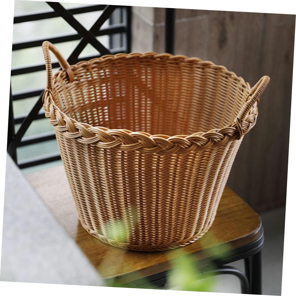 Japanese Style Laundry Hamper Basket with Handle Portable Lightweight Dirty Clothes Organizer Simulation Rattan Weave Design Space Saving Home Storage Smooth Surface and Material