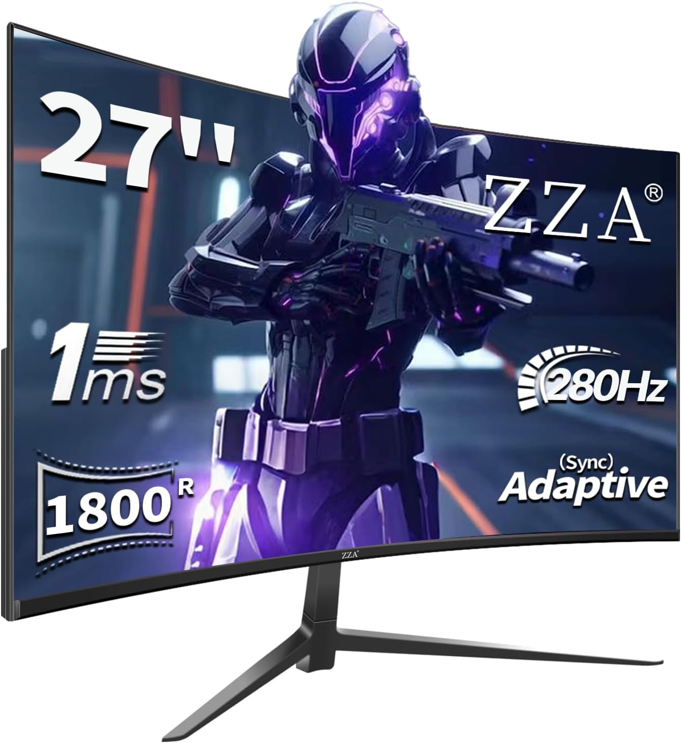 ZZA 27" Curved Gaming Monitor, Support 240Hz?Up to 280Hz, Full HD 1920x1080, Three Narrow bezels?FreeSync Premium - Ultimate Gaming Experience 27 INCH Curved-1K-280Hz