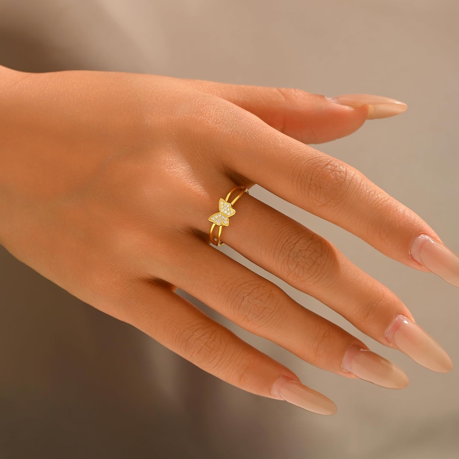 Butterfly Rings for Women,925 Sterling Silver Dainty CZ Butterfly Double Layer Stackable Rings to Daughter Mother 14K Gold Plated Crystal Butterfly Animal Rings Spring Jewelry Gifts for Easter Mothers Day