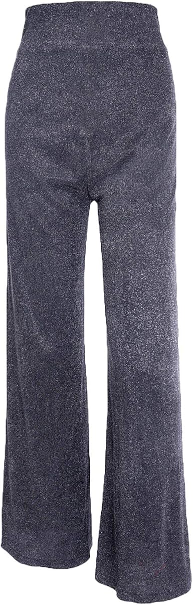 Silver Glitter Bell Bottom Pants Women 
