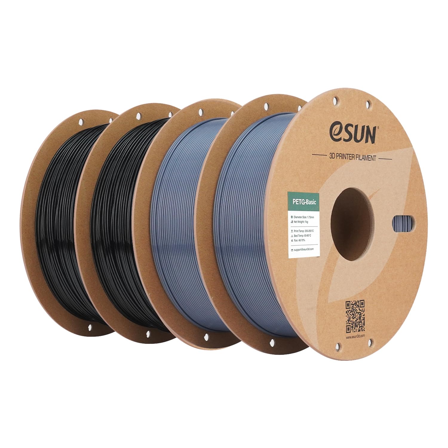 eSUN PETG Basic Filamento 1,75 mm 4 rotoli totale 4 KG Nero e Grigio