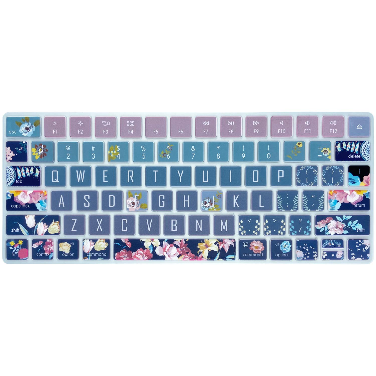 SANFORIN Keyboard Case Cover Skin for Apple iMac Wireless Magic Keyboard 2nd Gen MLA22LL/ A (Model: A1644), Silicone Skin Protector with Big Letter Design, US Layout, Red Flower