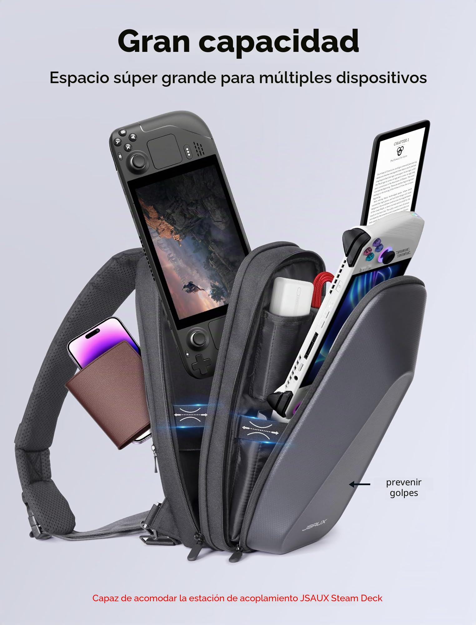 JSAUX Bolsa Sling para Steam Deck (OLED)/ROG Xbox Ally X (2025)/Xbox Ally/ROG Ally (X), Funda de Transporte con Carcasa Rígida, Bolsa Crossbody de Accesorios para Viajes - BG0105X