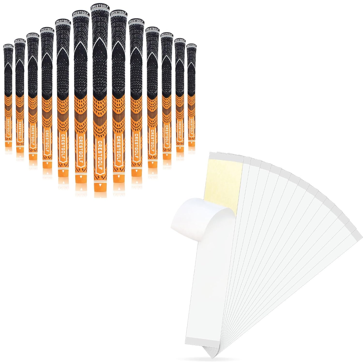 Crestgolf Golf Grips and Tape,Mid Size MultiCompound Hybrid Golf Club Grip All-Weather Control Thread Technology Rubber,13 Grips(Orange,Mid Size)