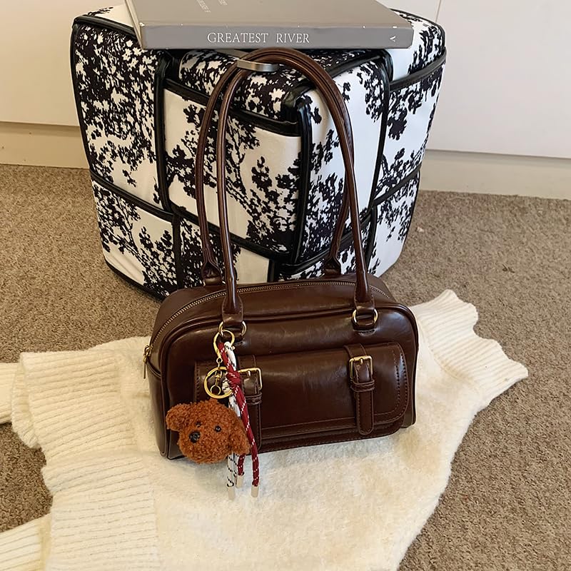 Leather Retro Shoulder Bag for Women with Pendant Casual Purse Tote Handbag Satchel Handbag Trendy Purse Bag for Daily Use2