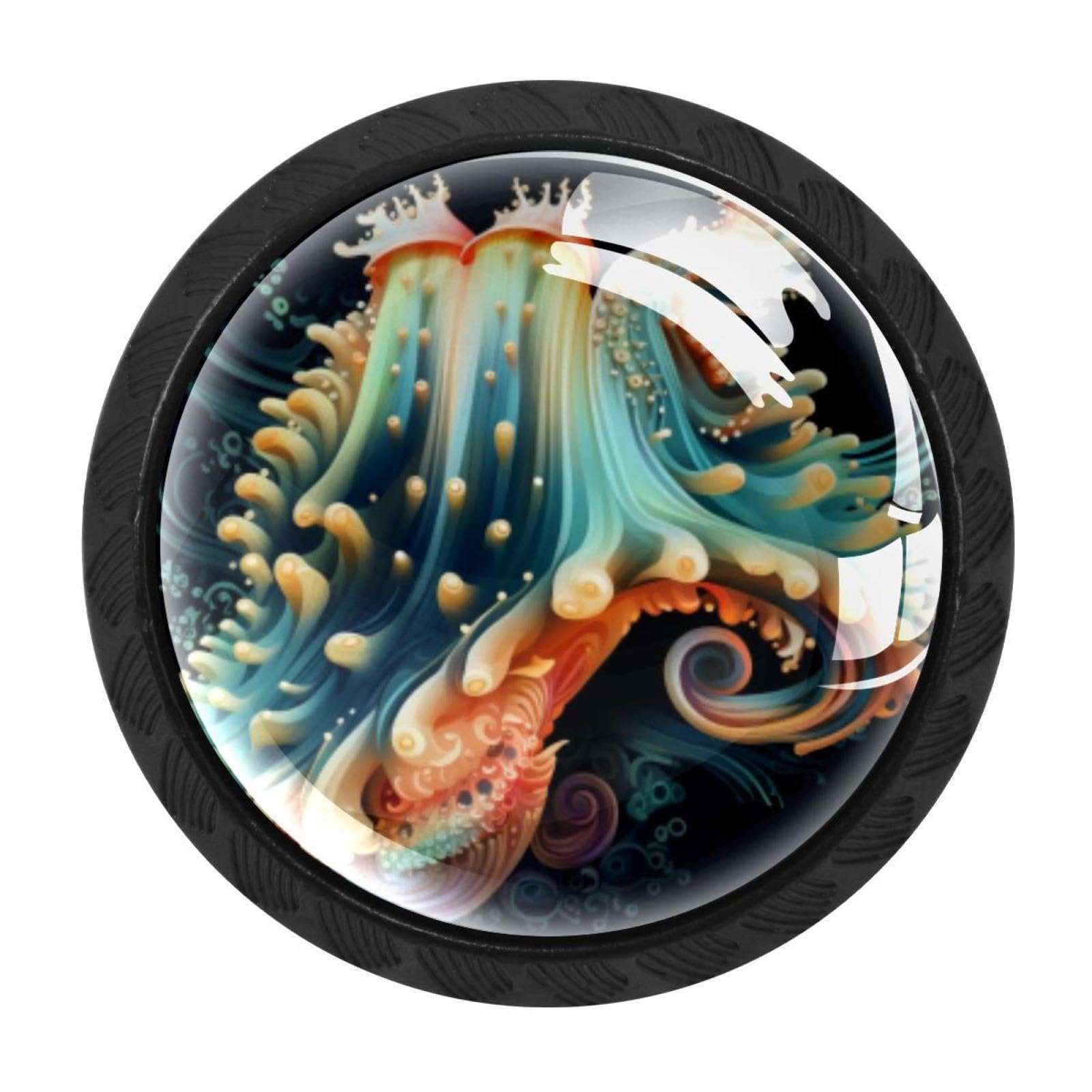 CHENZZZZ 4 Pack Black Sea Slug Drawer Knobs, Cabinet Knobs Round Glass Knobs for Kitchen Cabinet Hardware Bathroom 35MM