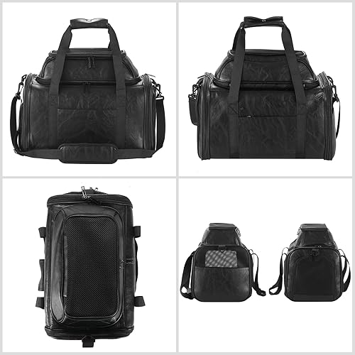 Miniatura 19 de Transportador de mascotas expandible con parte superior de cuero prémium para perros pequeños y gatos de menos de 15 libras, bolsa de viaje de lujo