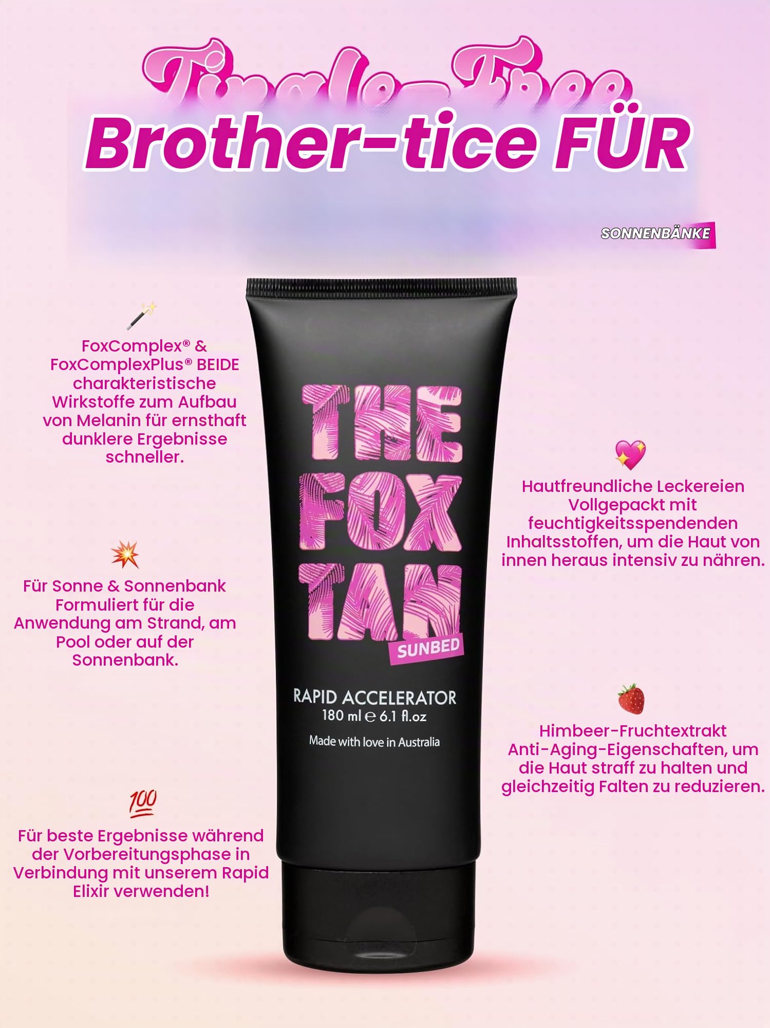 The Fox Tan - Rapid Accelerator - Bräunungsbeschleuniger ohne Selbstbräuner mit Beta-Carotin, Bräunungslotion für Gesicht und Körper, für Sonne und Solarium, vegan und tierversuchsfrei, 180 ml