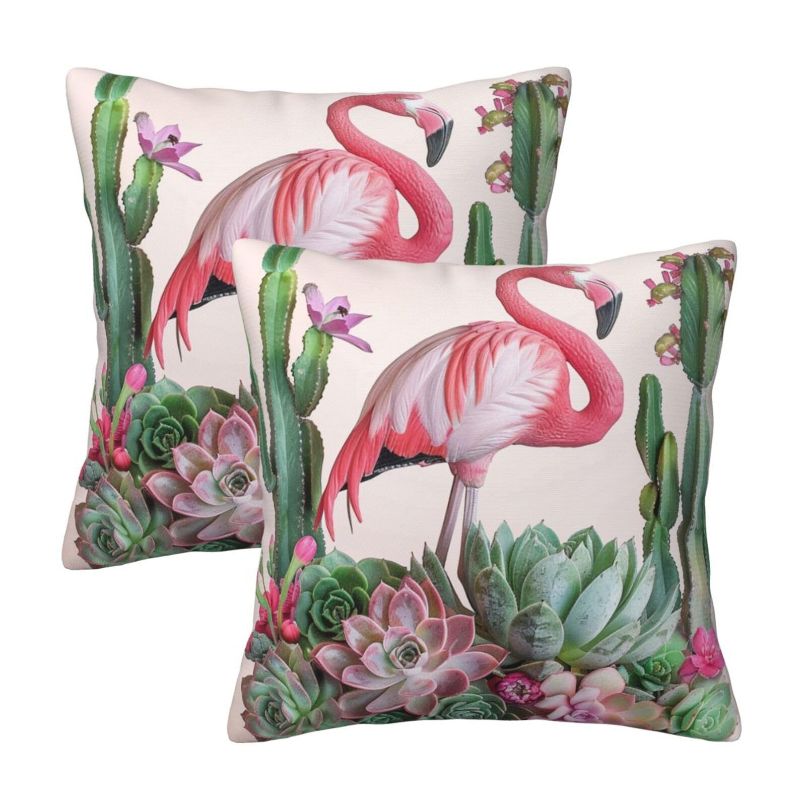 kkvhhyuo Flamingo Succulent Plants Print Pillow Covers Set of 2, Square Decorative Cushion Covers with Hidden Zipper, Throw Pillow Cases for Living Room Sofa Bed Chair, 45x45 cm