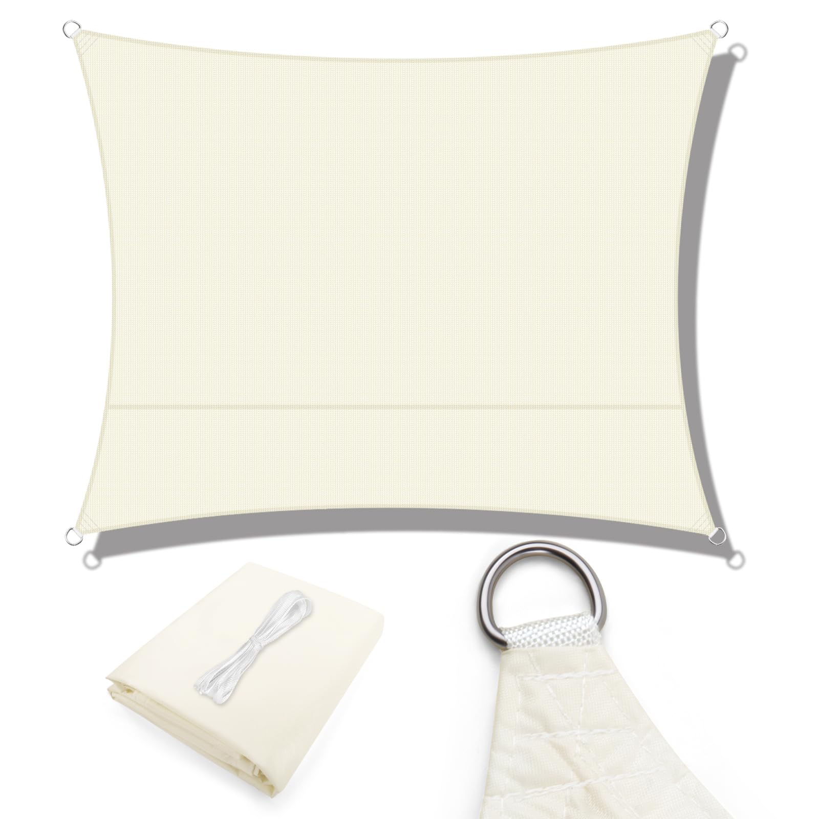 LOVE STORY Toldo Vela Rectangular 2x4m, Vela de Sombra Impermeable Oxford, Protección Rayos UV Toldos para Exterior Patio Jardín Terrazas, Crema