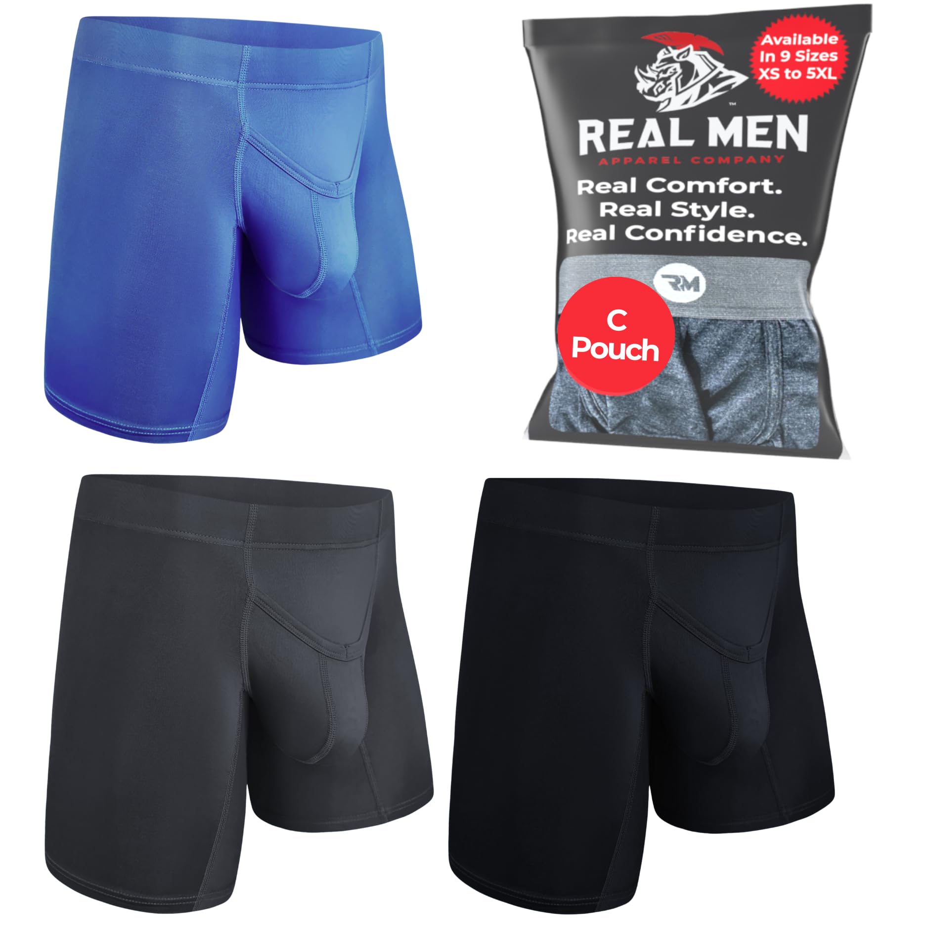 Real Men - Juego de 1 o 4 Calzoncillos Tipo bóxer para Hombre de 7,62 cm de Seda de Hielo con Bolsa (A/B/C/D), Tallas XS a 5XL