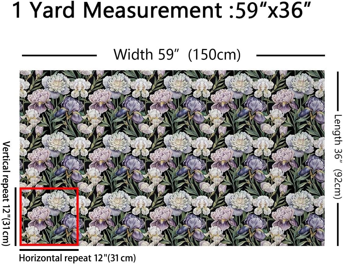 Erosebridal Peony Fabric by The Yard,Spring Elegant Floral Upholstery Fabric for Chairs Sofa,Watercolor Vintage Flowers for Quilting Sewing,Summer Leaves Botanical DIY Art,5 Yards,Purple White