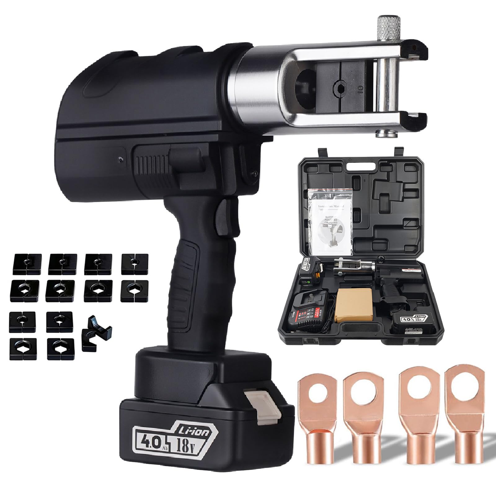 SENJINGHUA Hydraulic Cable Lug Crimper Pliers with 10/11 Dies, Electric Hydraulic Crimping Tool, 60KN Hydraulic Wire Crimper Kit,300mm