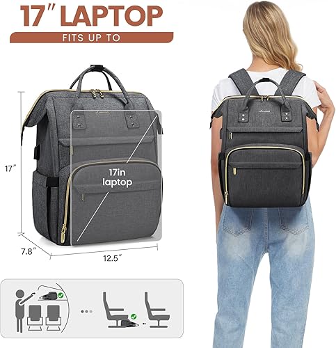 Miniatura 5 de LOVEVOOK Mochila para laptop para mujer, mochila profesional de 17 pulgadas para mujer, mochila de viaje para computadora, laptop, mochila para