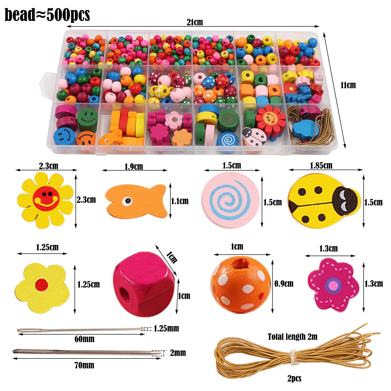 JTgugu Craft Colourful Wooden Beads for Threading DIY Bead Jewellery Set Children Wooden Beads with Hole for Threading Craft Beads for Bracelets Cord Set Necklaces Gift for Girls (500 Pieces) - Image 2