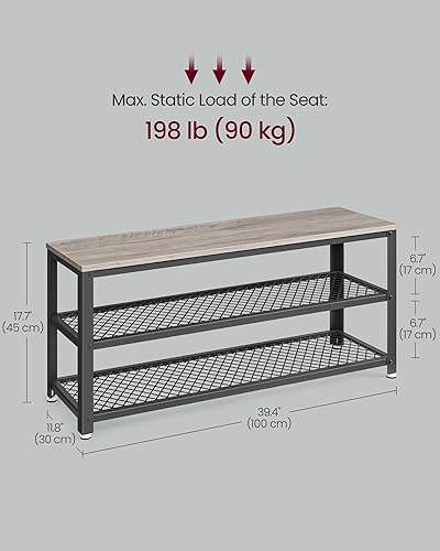 Miniatura 24 de VASAGLE - Zapatero de 3 niveles, estantes de almacenamiento de 39,4 pulgadas de largo, para entrada, sala de estar, pasillo, muebles de acento, café