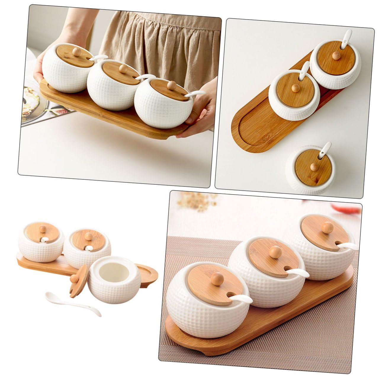 Gewürzaufbewahrungsbehälter aus Weißer Keramik mit Holzdeckel Praktisches Design für Gewürze und Chili Pulver zum Kochen Zuhause