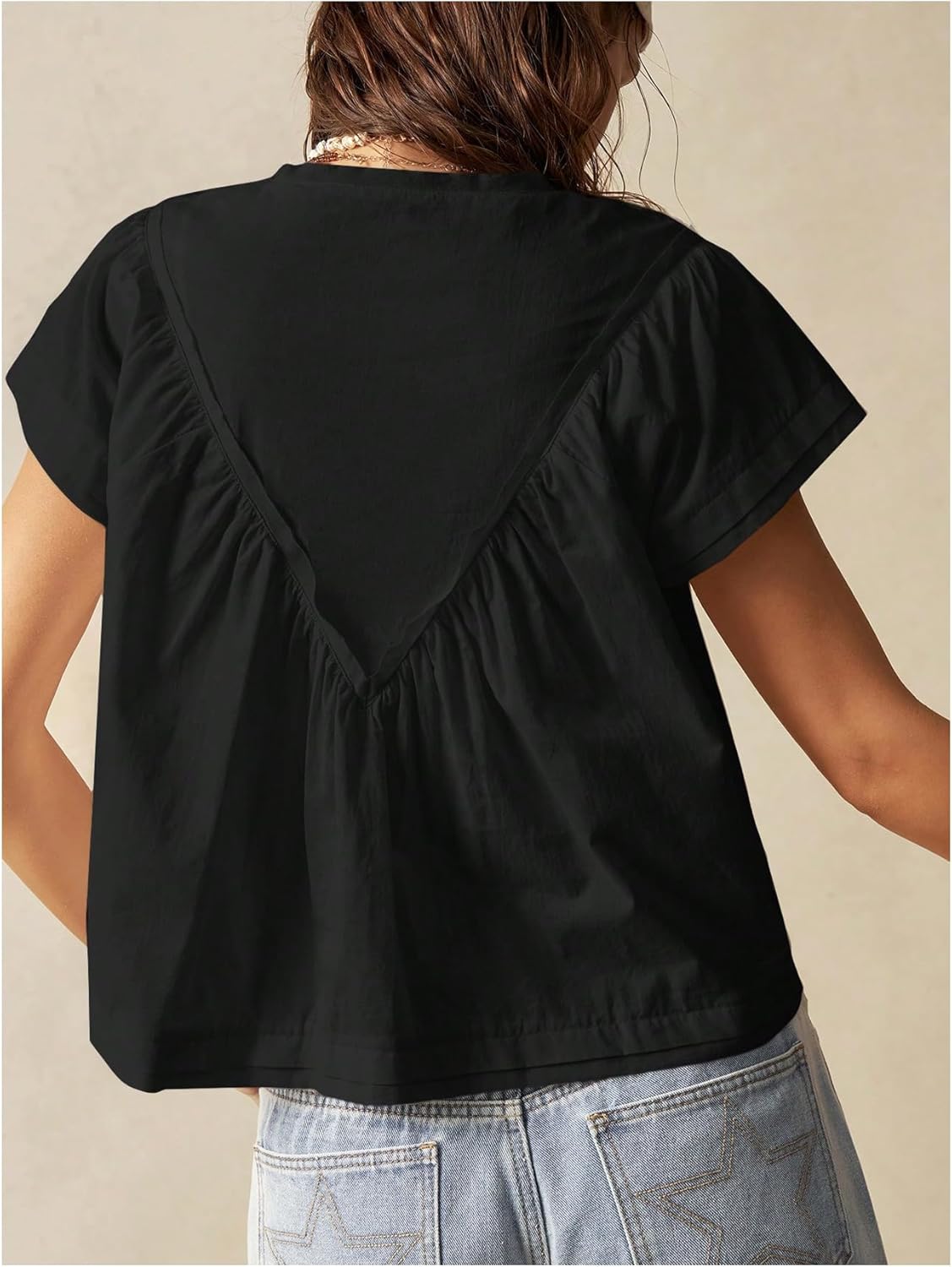 Women's Oversized Shirts V Neck Short Sleeve Blouses Casual Summer Tops - Image 3