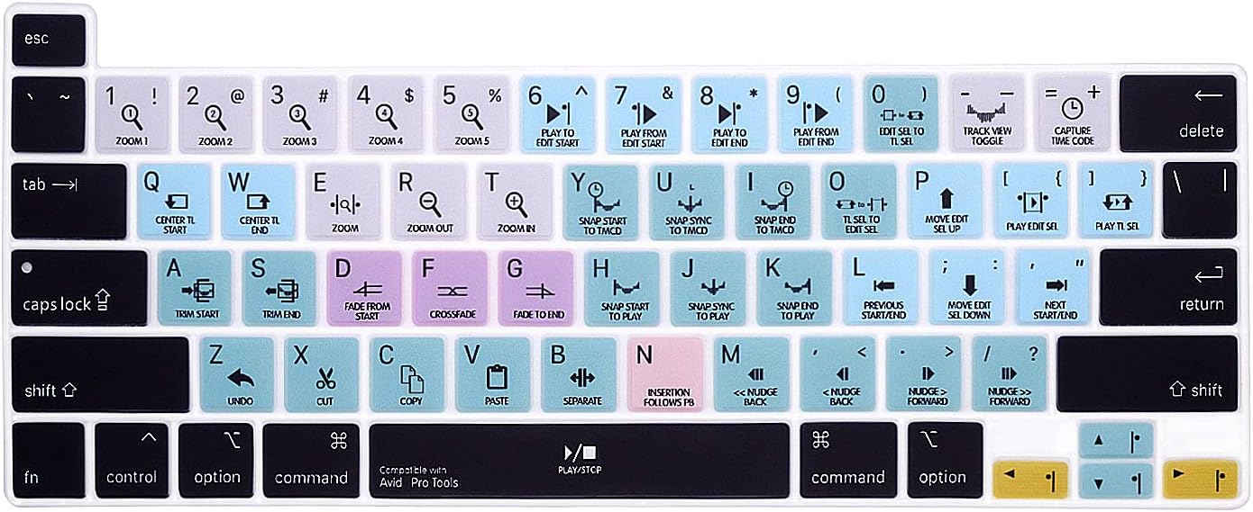 Avid Pro Tools Silicone Shortcuts Keyboard Cover Skin for MacBook Pro 16 inch A2141 2019 New 2020 New Pro 13.3 inch A2338 M1/A2251/A2289 with Touch Bar & Touch ID US Version