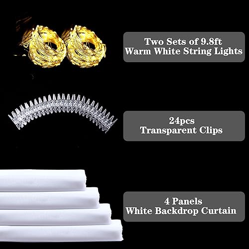 Miniatura 7 de Cortina de tul blanco con tira de luces para fiestas, 20 x 8 pies, telón de fondo blanco para bodas, baby shower, fiesta de cumpleaños, decoración
