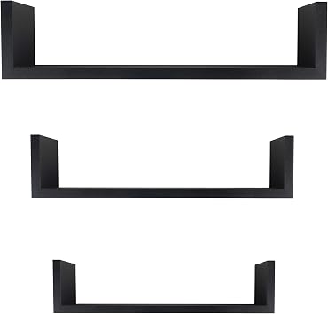 Danya B. XF11039BK Laminated MDF Floating "U" Wall Decor Shelves Set of 3 pieces Black