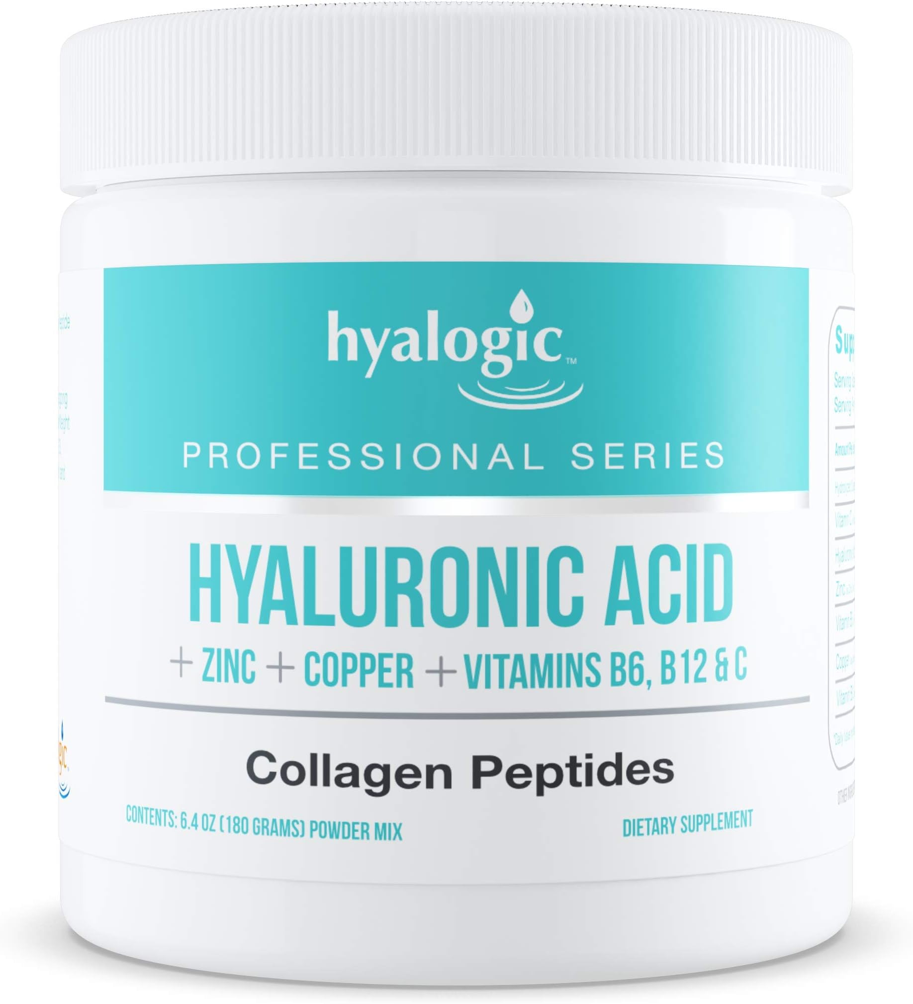 HA Professionals –Collagen Powder Supplement for Skin & Joints, Hyaluronic Acid + Zinc + Copper + Vitamins B6, B12 & C - Hydrolyzed Bovine Collagen Types 1 & 3, Unflavored, Easy Mix - 6.4 oz