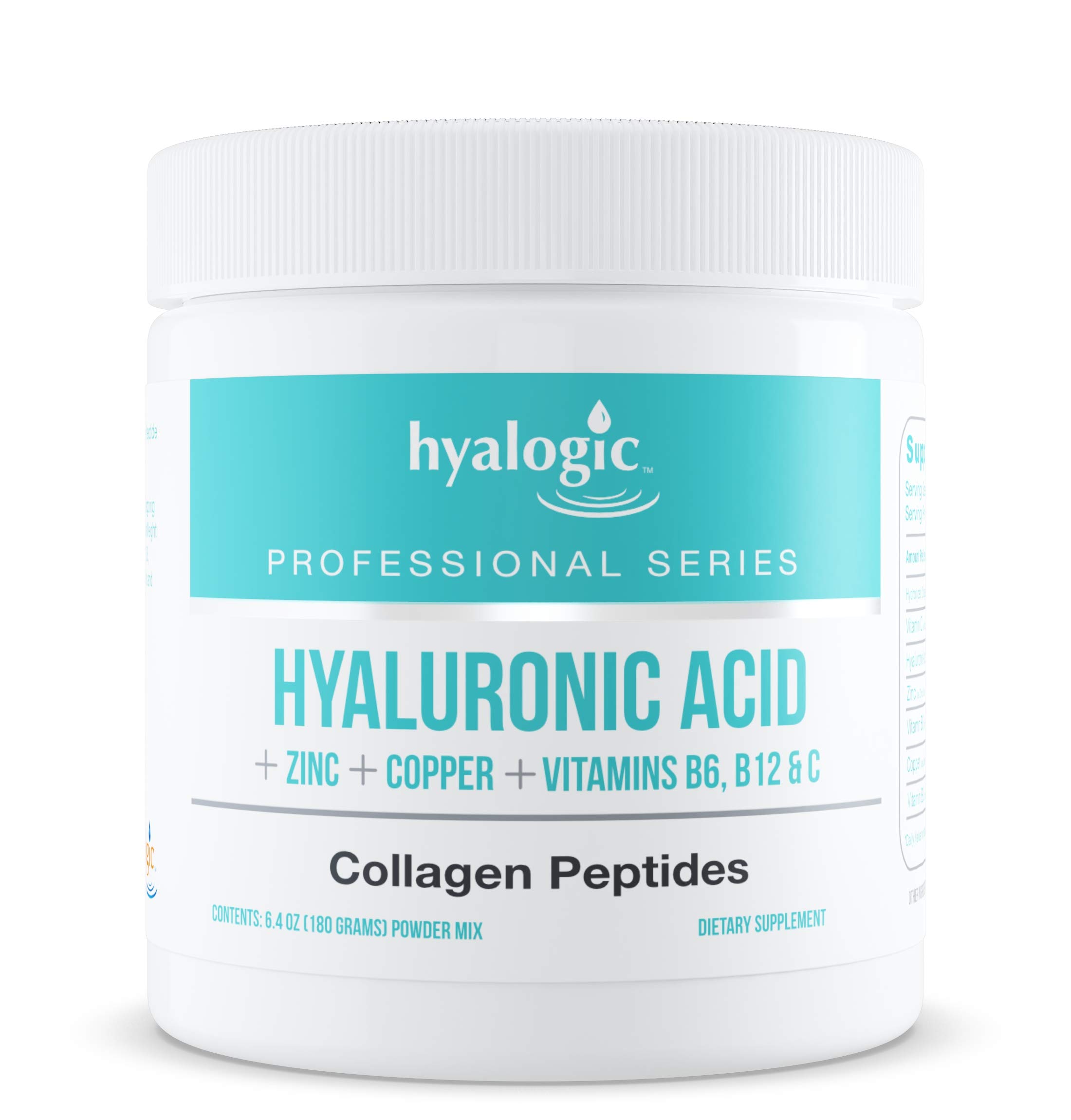 HA Professionals –Collagen Powder Supplement for Skin & Joints, Hyaluronic Acid + Zinc + Copper + Vitamins B6, B12 & C - Hydrolyzed Bovine Collagen Types 1 & 3, Unflavored, Easy Mix - 6.4 oz