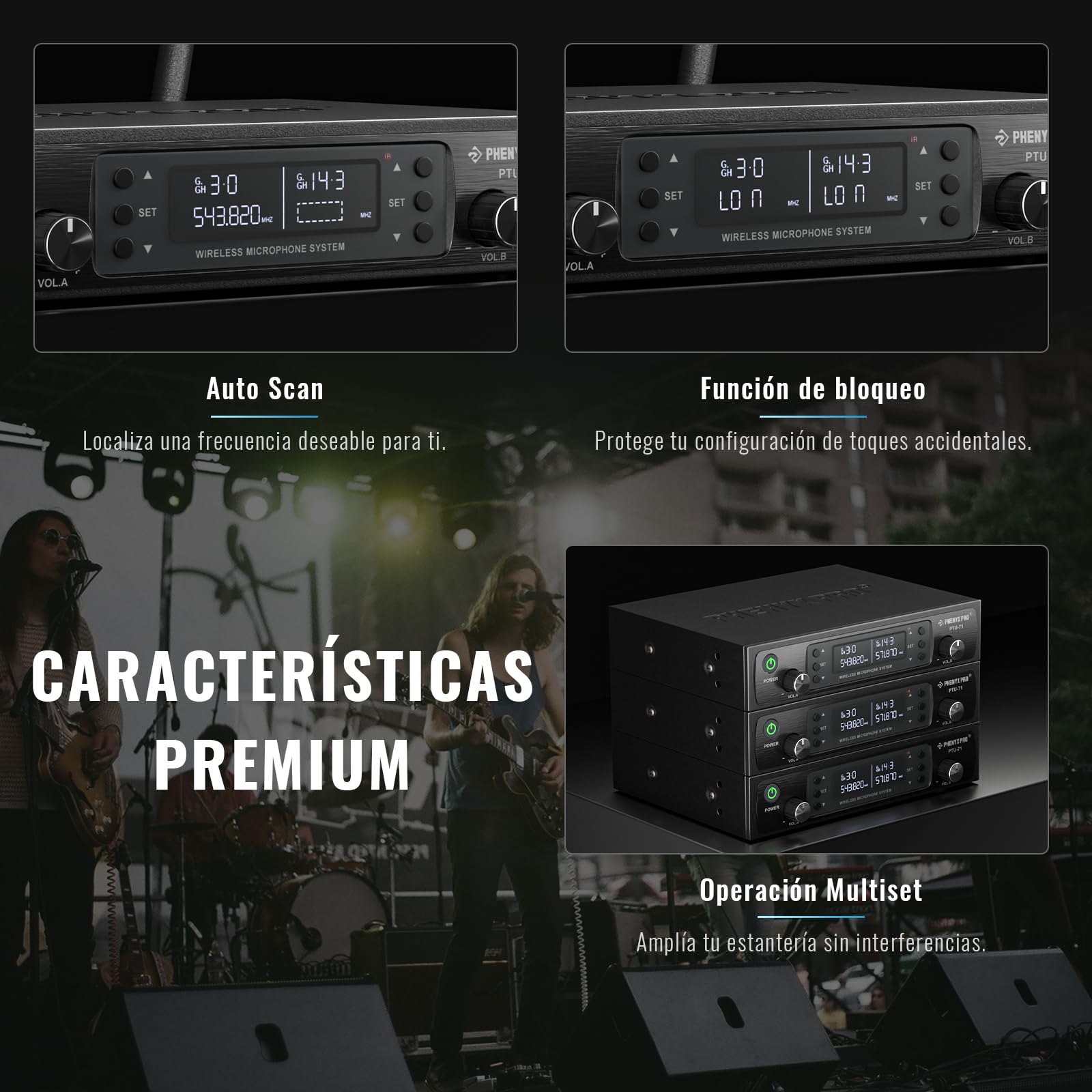 Phenyx Pro Sistema de Micrófono Inalámbrico UHF Dual Auto Scan PTU-71-2B | 2 bodypacks, 2 x 100 frecuencias, Alcance 328 ft, Voz manos libres, Voz en vivo, Servicios religiosos, Set para DJ