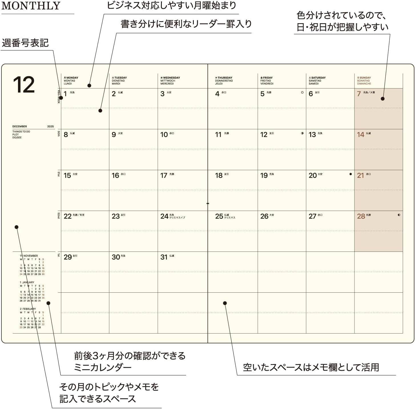 Laconic Notebook 2026 B6 Weekly Hardcover Green LWD10-220GR (Starts on December 2025)