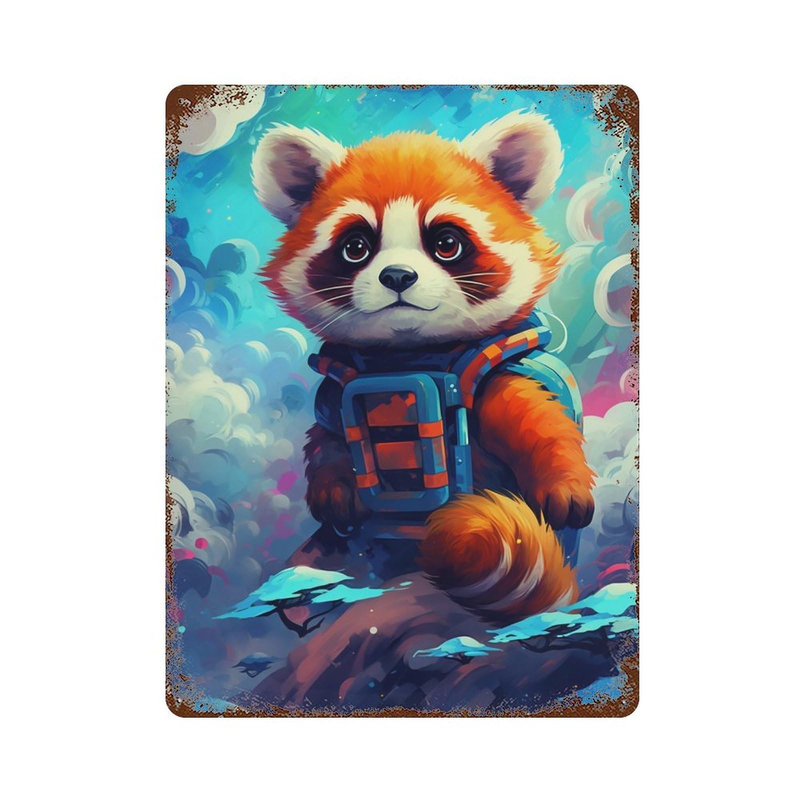 Garage Style Red Panda Astronaut Adventure Decorative Tin Sign 15.7"x11.8", Shabby Chic Decor for Bar And Workshop