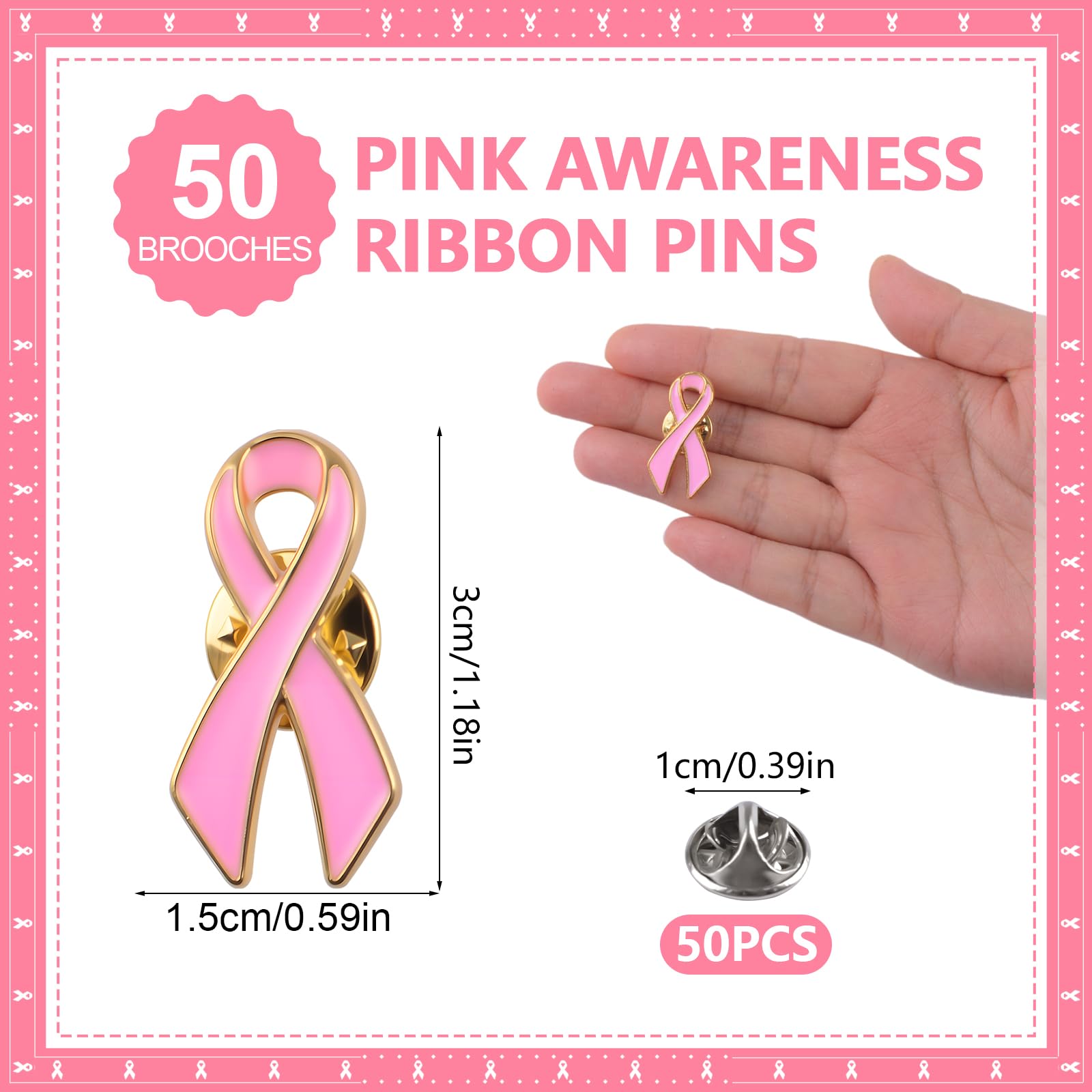 WANDIC 50 Pcs Pink Ribbon Pins - Image 2