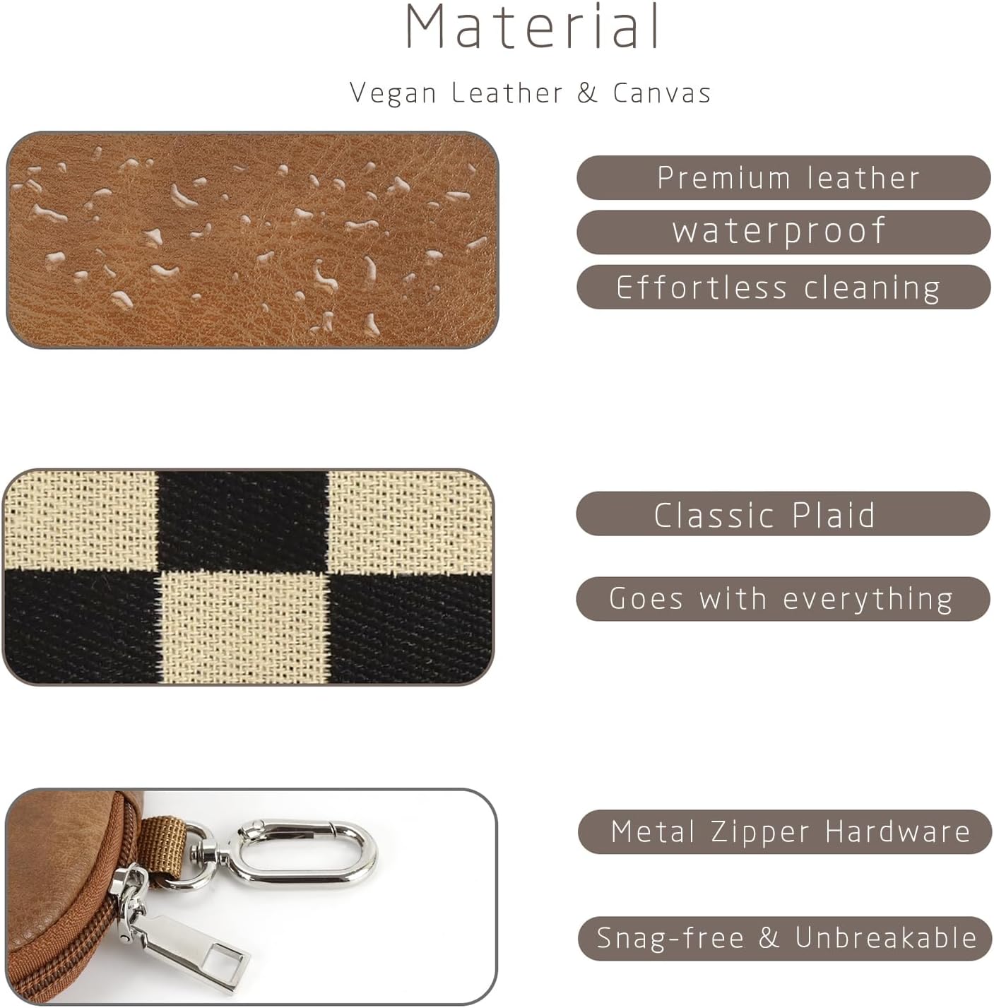 Checkered Dual Pouch Keychain Wallet for Women, Small Mini Zip Leather Coin Purse with Wrist Strap,wristlet hangbags,Brown - Image 4