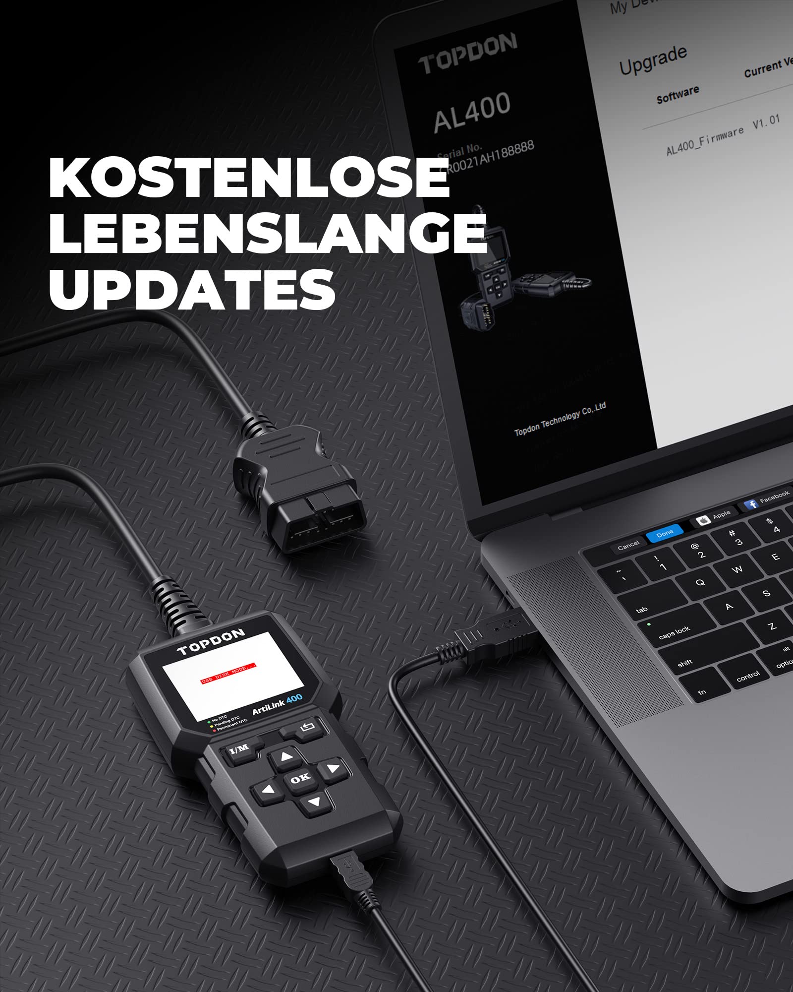 TOPDON AL400 OBD2 Diagnosegerät, 10 OBD2 Modi, One Touch I/M Bereitschaftstaste, 2,4 Zoll TFT Farbbildschirm, für EU Autos ab Baujahr 2000, lebenslange Updates