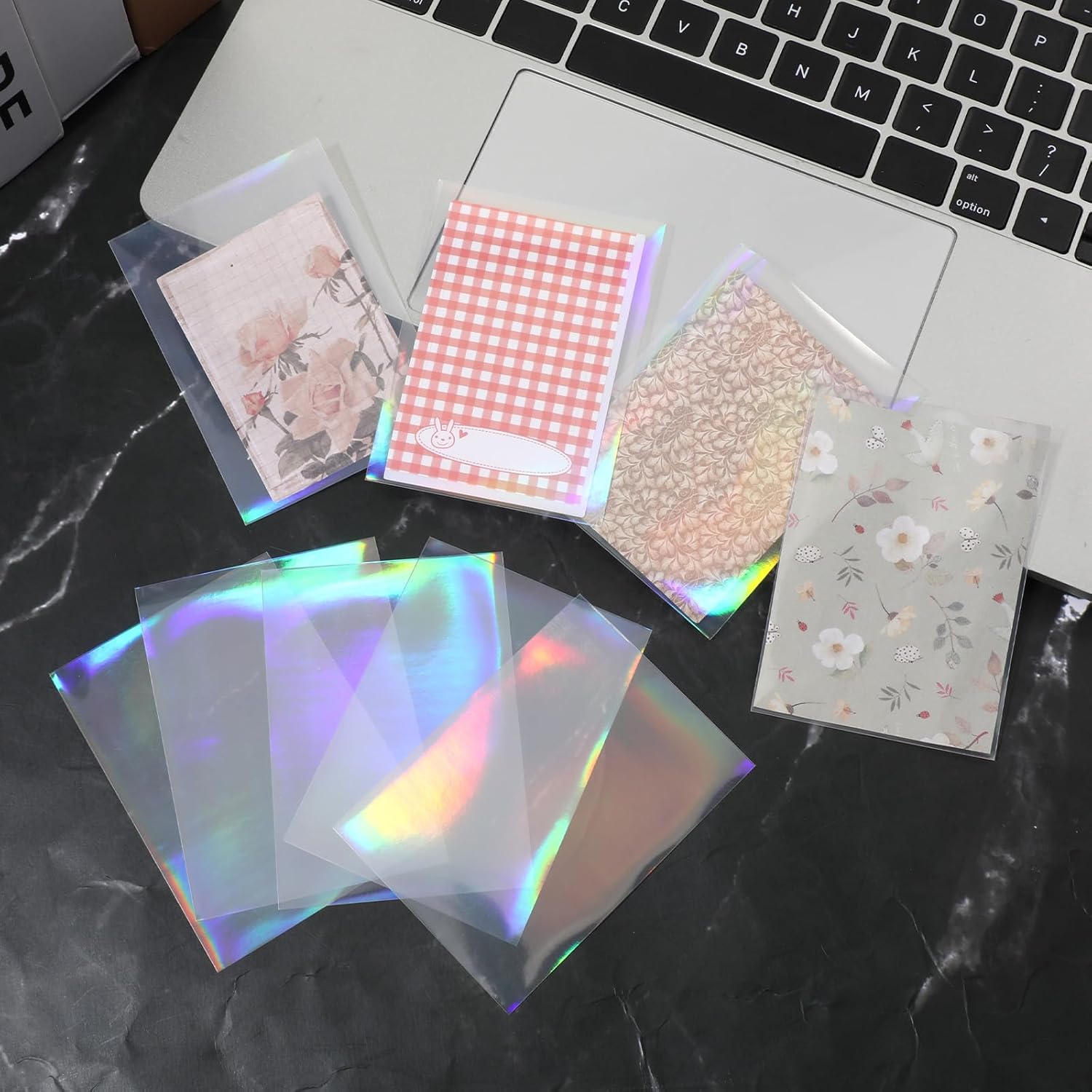 100 Pcs Photocard Sleeves Large Laser Flashing Card Sleeves Trading Card-Sleeves Holographic Foil Protective Cover Foil Card Protective Sleeve - Rainbow Style, 65x90mm