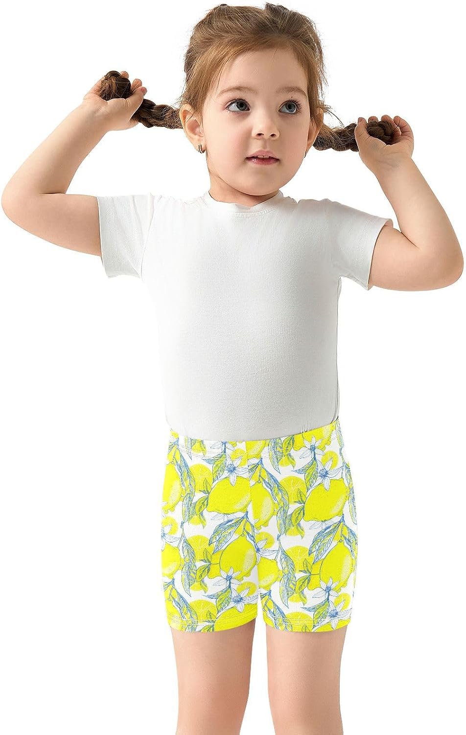 Lemon Flowers Yellow Girls Bike Shorts Toddler Soft Cotton Under Dress Cartwheel Shorts