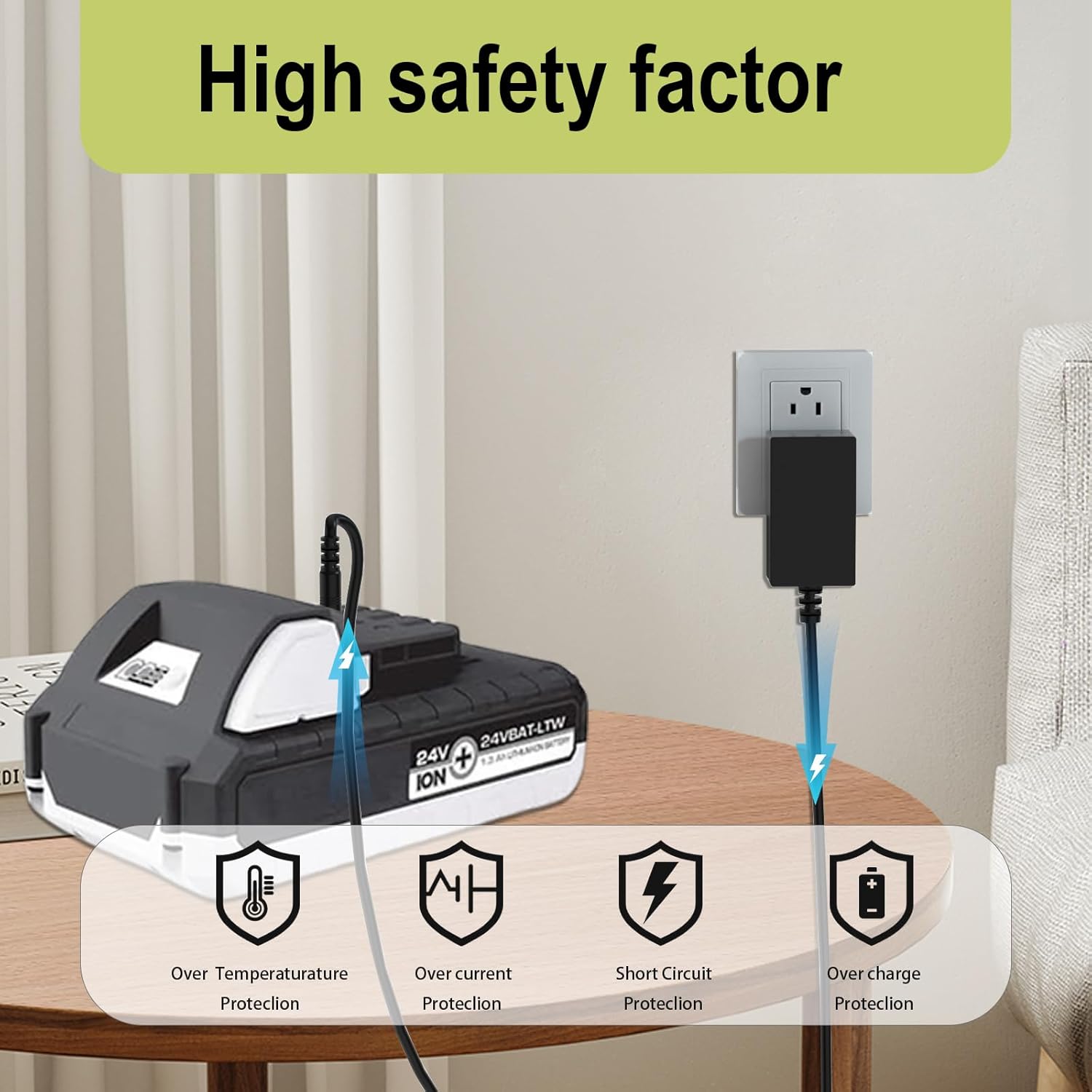 Charger for Snow Joe & Sun Joe 24v Lithium Ion Battery,Compatible with iBAT24,24VBAT,24VBAT-LTE,24VBAT-LT, 24VBAT,24VBAT-XR Series Battery Power Adapter Cord - Image 4