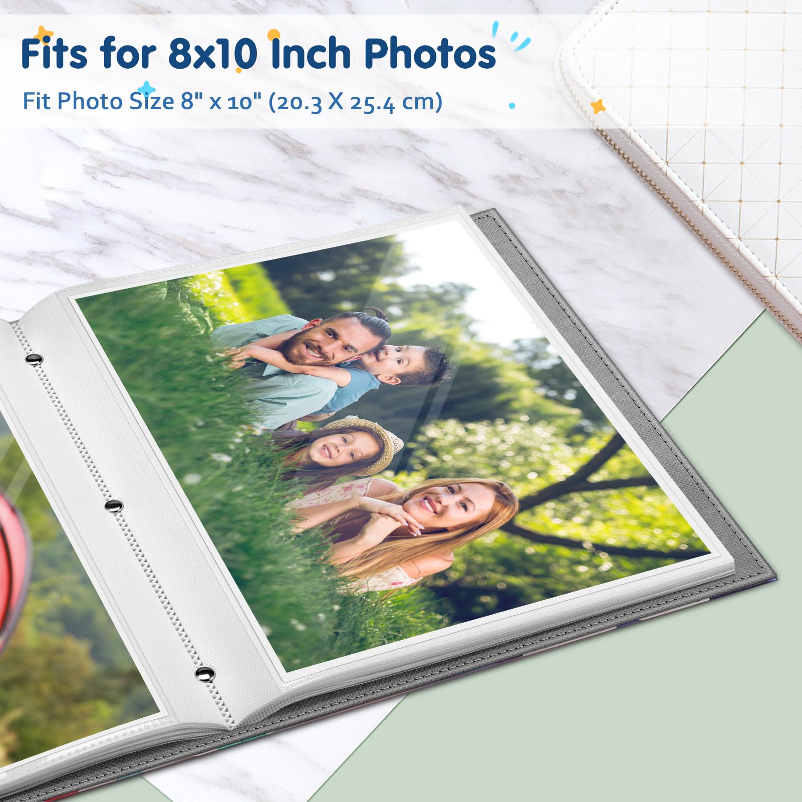 Fintie Photo Album for 8x10 Photos - 52 Pockets Premium Vegan Leather Cover Pictures Albums Book, Art Portfolio Collection for Family/Wedding/Anniversary Artwork, Raining Hearts