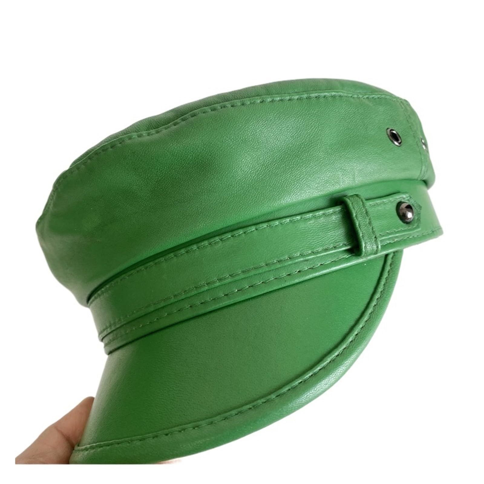 Gorra Militar Verde de Cuero Genuino, Gorra Militar, Sombreros Marineros for Mujeres y Hombres, Gorro cadete de Viaje, Sombrero Militar de Piel de Oveja
