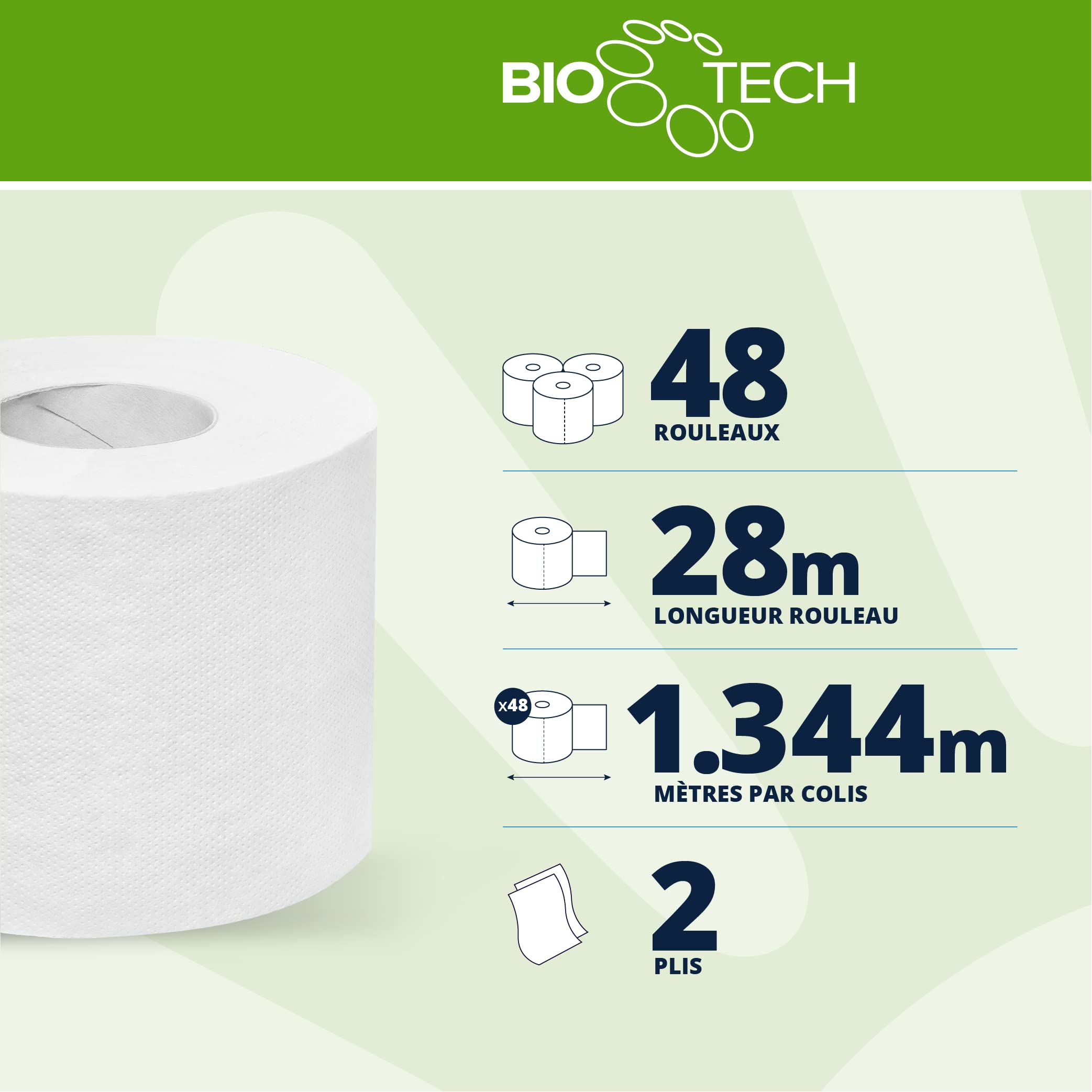 Papernet Bio Tech - Papier Toilette (407569), 8 Paquets de 12 Rouleaux de Papier 100% Cellulose, Longueur 18,15m, Combat les Bactéries Pathogènes, Double Epaisseur, 165 Feuilles de 9,5 x 11cm